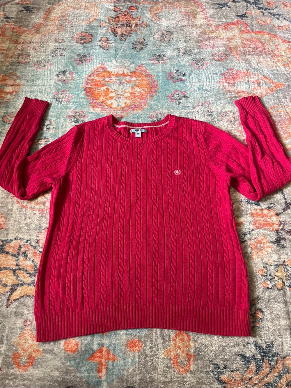 Izod Cable-Knit Crewneck Sweater in Raspberry